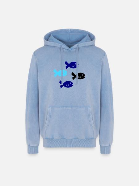 Silhouette des Poissons - Sweat à capuche unisexe Premium acid-wash en coton - bleu délavé acide