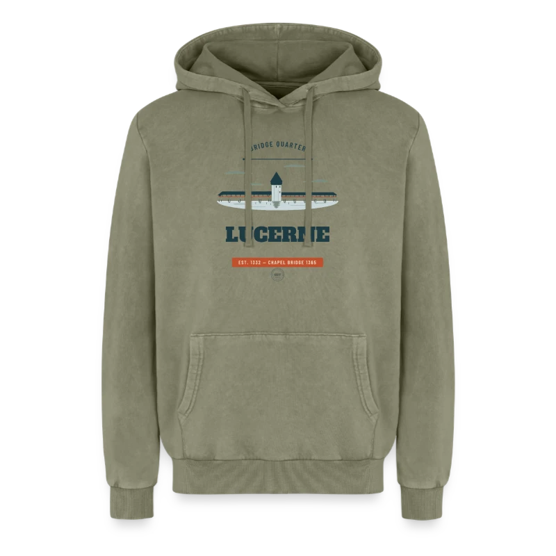 Abzeichen Lucerne auf relaxed unisex premium acid washed hoodie