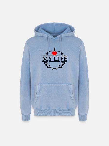Elsker dit hjerte 020 - Unisex Premium hættetrøje acid wash - blå syrevasket