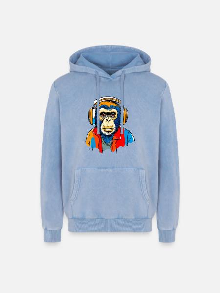 Singe avec casque - Sweat à capuche unisexe Premium acid-wash en coton - bleu délavé acide