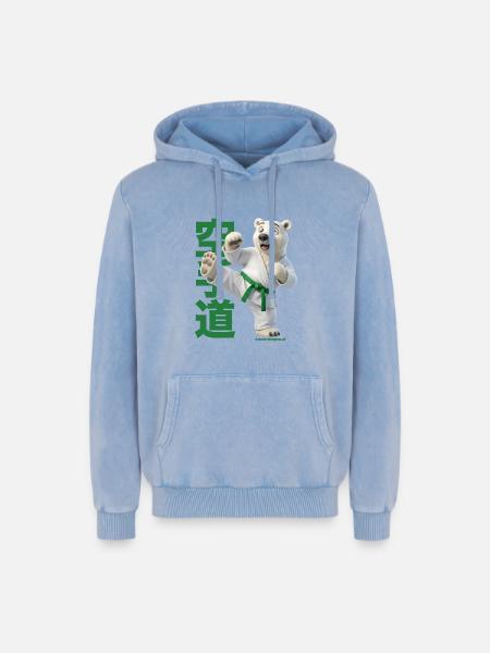 Karate Eisbär - Relaxed Unisex Premium Acid-Washed Hoodie - Blau Acid Wash