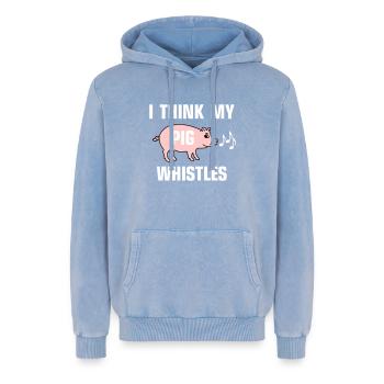 I think my pig whistles - Relaxed Unisex Premium Acid Washed Hoodie - acid washed blue - Front - AI Model Female 172 dark (172cm) & AI Model Male 185 light (185cm)