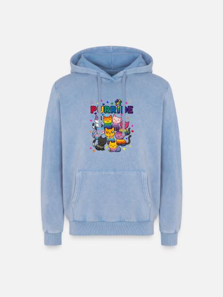 Purride LGBT Cats - Relaxed Unisex Premium Acid Washed Hoodie - acid washed blue