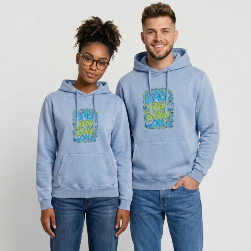 Remote Developer Laptop Open Brain On Remote Coder Relaxed Unisex Premium Acid Washed Hoodie