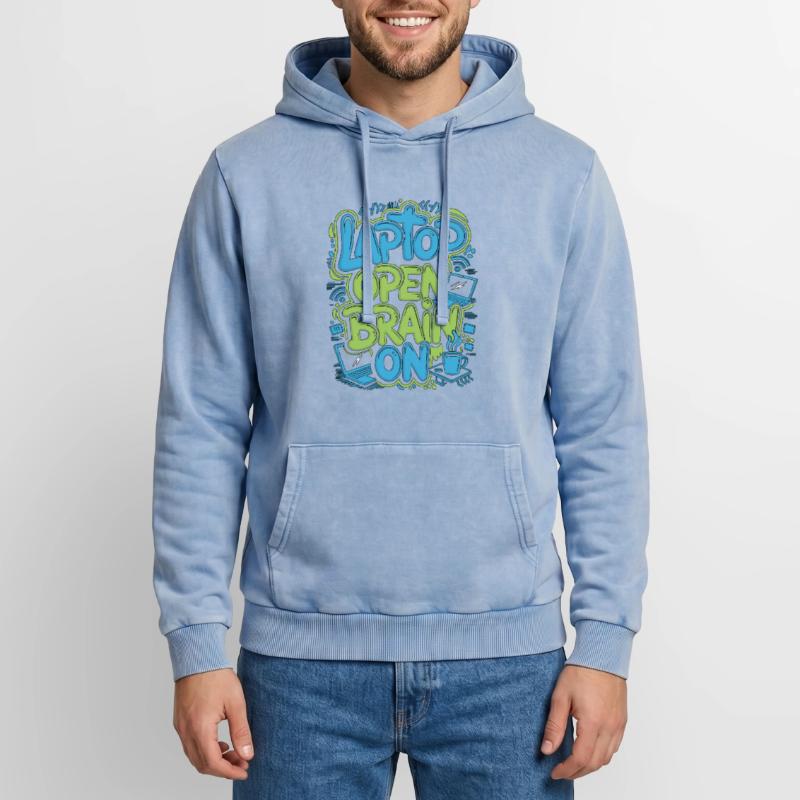 Remote Developer Laptop Open Brain On Remote Coder Relaxed Unisex Premium Acid Washed Hoodie