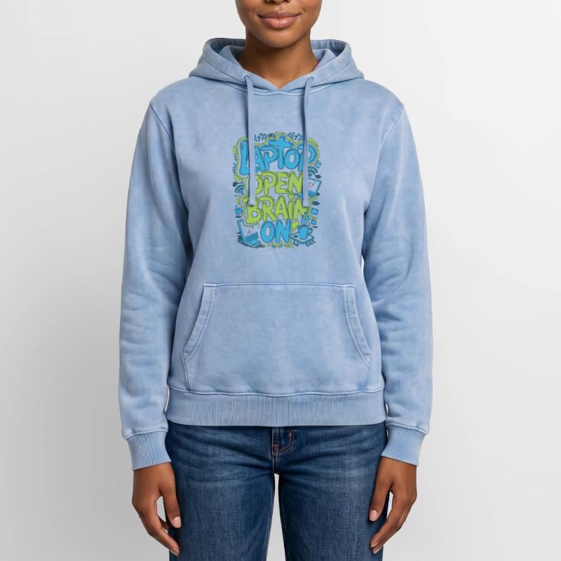 Remote Developer Laptop Open Brain On Remote Coder Relaxed Unisex Premium Acid Washed Hoodie