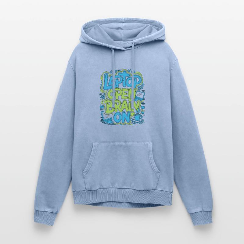 Remote Developer Laptop Open Brain On Remote Coder Relaxed Unisex Premium Acid Washed Hoodie