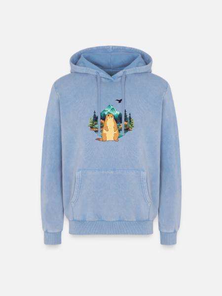 Murmeltier - Relaxed Unisex Premium Acid-Washed Hoodie - Blau Acid Wash