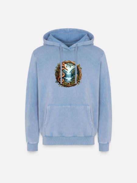 Queue in front of waterfall - Relaxed Unisex Premium Acid Washed Hoodie - acid washed blue