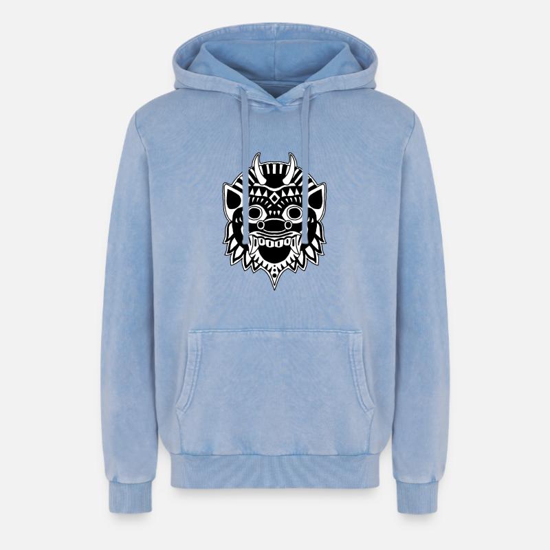 Drache oder Dämon? - Relaxed Unisex Premium Acid-Washed Hoodie - Blau Acid Wash