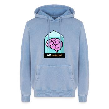 AB Normal - Sweat à capuche unisexe Premium acid-wash en coton - bleu délavé acide - Devant - AI Model Female 172 dark (172cm) & AI Model Male 185 light (185cm)
