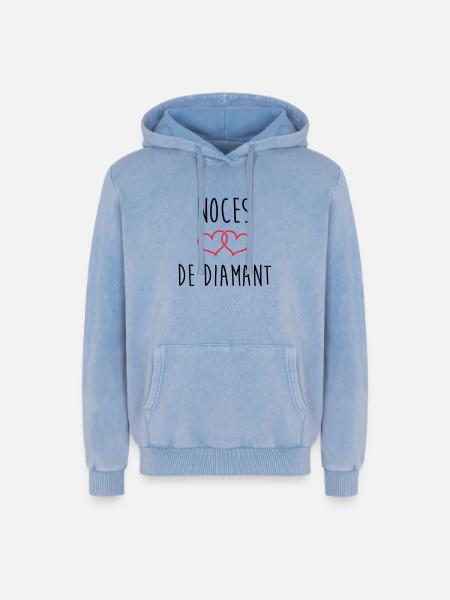 Wedding Anniversary - Diamond Wedding (60 years) - Relaxed Unisex Premium Acid Washed Hoodie - acid washed blue