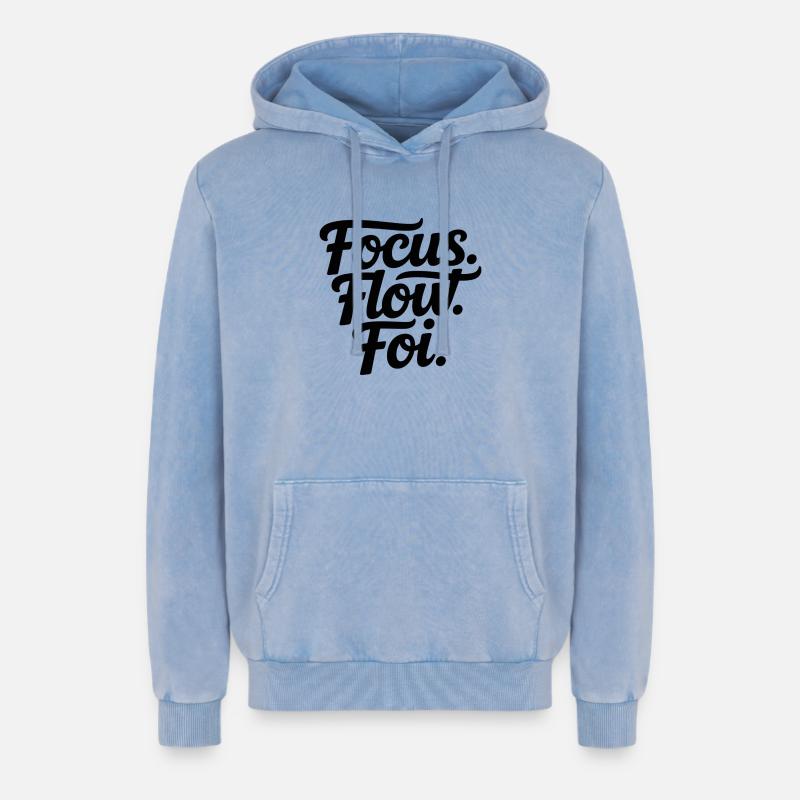 Focus Flow Fly Script - Sweat à capuche unisexe Premium acid-wash en coton - bleu délavé acide
