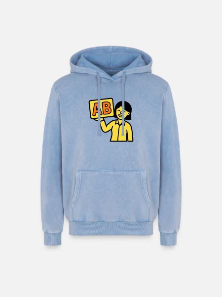 Teacher Elementary School ABC Vector - Relaxed Unisex Premium Acid Washed Hoodie - acid washed blue