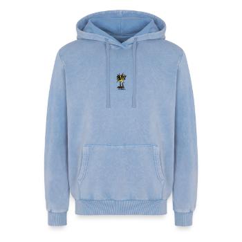 Asterix & Obelix Stickmotiv Paff - Relaxed Unisex Premium Acid-Washed Hoodie - Blau Acid Wash - Vorne - AI Model Female 172 dark (172cm) & AI Model Male 185 light (185cm)