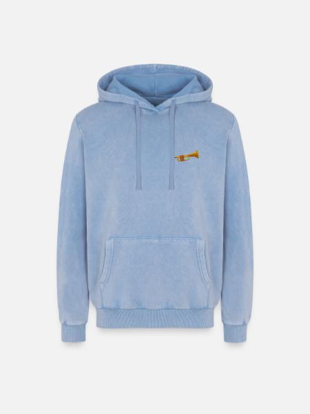 Trompet - Unisex Premium acid wash-hettegenser i bomull - blå syrevasket