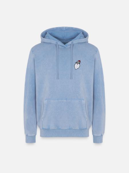 Weihnachtsmann & Co. KG Stickmotiv Weihnachtsmann - Relaxed Unisex Premium Acid-Washed Hoodie - Blau Acid Wash