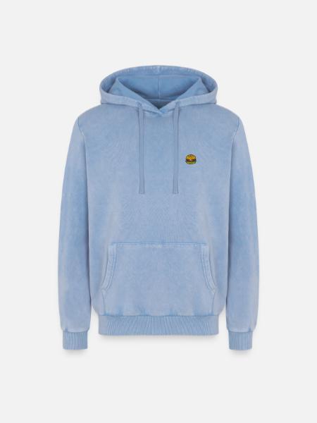 Burger 1 - Sweat à capuche unisexe Premium acid-wash en coton - bleu délavé acide