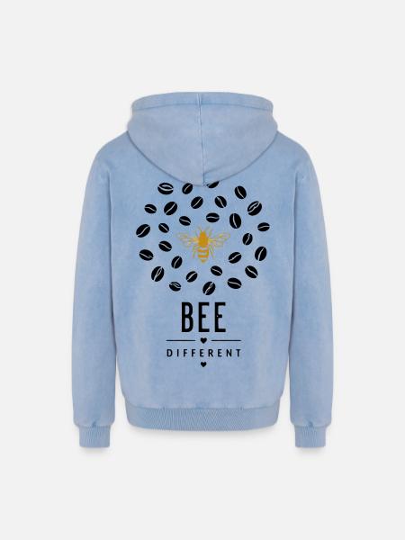 Golden bee on black - Relaxed Unisex Premium Acid Washed Hoodie - acid washed blue