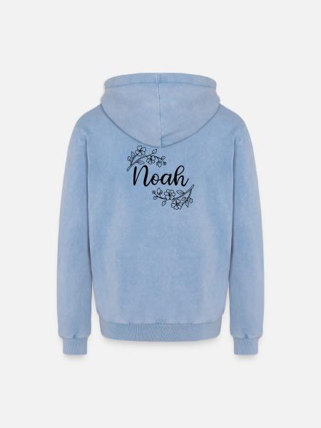 Noah | Name of Name | Vectorgraphic ! - Relaxed Unisex Premium Acid Washed Hoodie - acid washed blue