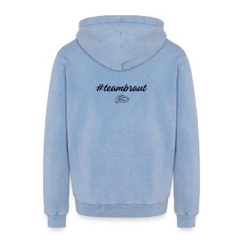 Chemise de l’équipe mariée - jga, enterrement de vie de jeune fille - Sweat à capuche unisexe Premium acid-wash en coton - bleu délavé acide - Dos - AI Model Male 185 light (185cm)