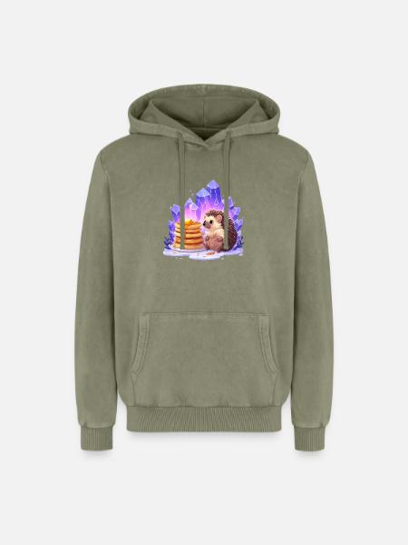 Hedgehog with pancakes and crystals - Relaxed Unisex Premium Acid Washed Hoodie - acid washed green