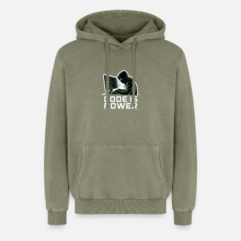 Cyber Hacker Code Infinity Design - Sweat à capuche unisexe Premium acid-wash en coton - vert délavé acide
