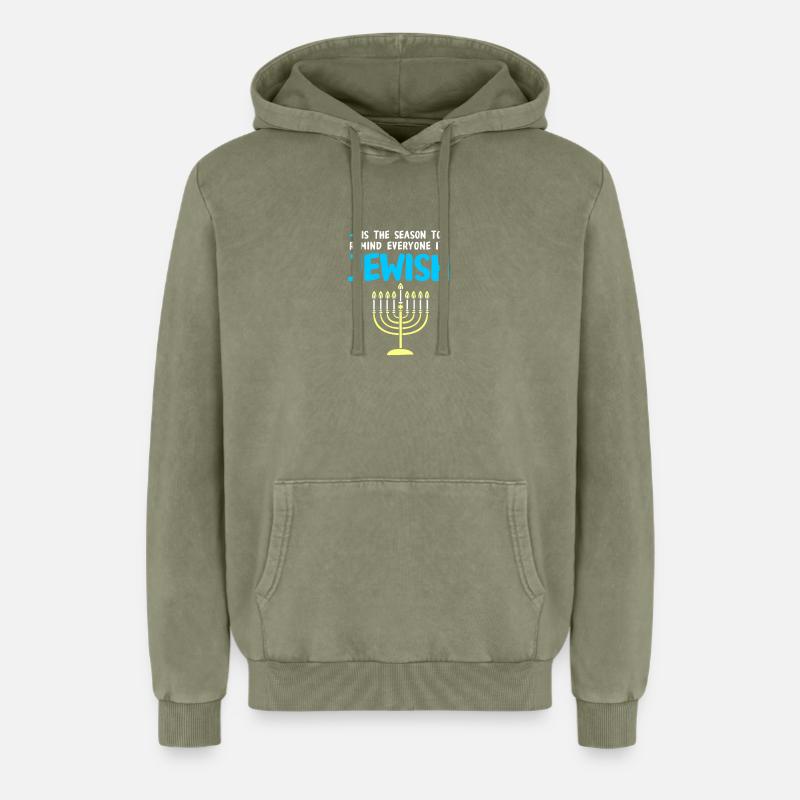 Hanoukka Hanoukka Hanoukka - Sweat à capuche unisexe Premium acid-wash en coton - vert délavé acide