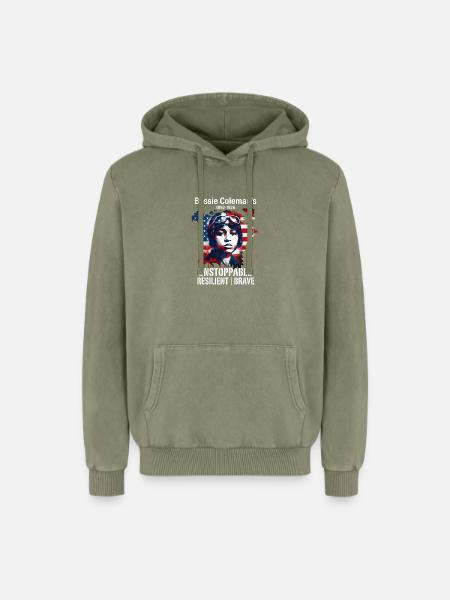 Bessie Coleman Modig flygpionjär - Unisex Premium huvtröja i bomull med acid wash - grön syratvättad