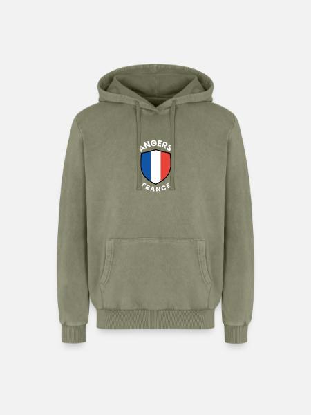 Angers France Shield Emblem - Relaxed Unisex Premium Acid Washed Hoodie - acid washed green