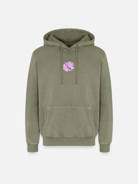 Lilas fleur aquarelle - Sweat à capuche unisexe Premium acid-wash en coton - vert délavé acide