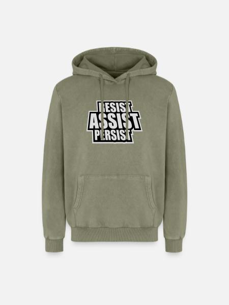 Resist Assist Persist Activism Motivation Logo - Relaxed Unisex Premium Acid Washed Hoodie - acid washed green