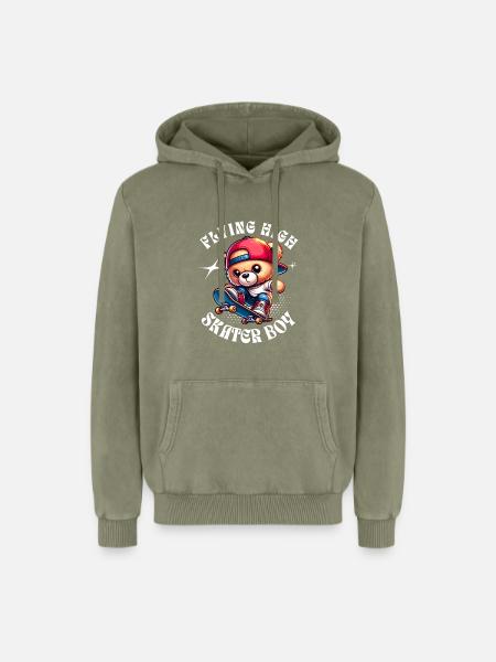 Skater teddy bear on skateboard - Relaxed Unisex Premium Acid Washed Hoodie - acid washed green