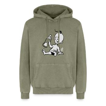 Bébé avec une bouteille de lait - Sweat à capuche unisexe Premium acid-wash en coton - vert délavé acide - Devant - AI Model Female 172 light (172cm) & AI Model Male 185 light (185cm)