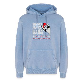 Santa's Favorite Llama Cool Side Sunglasses - Relaxed Unisex Premium Acid Washed Hoodie - acid washed blue - Front - AI Model Female 172 dark (172cm) & AI Model Male 185 light (185cm)