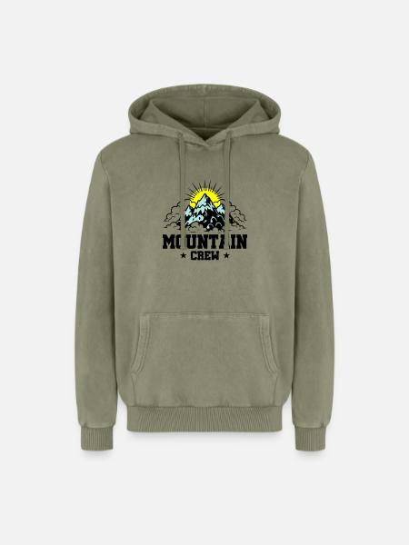 Mountain Crew Mountains - Relaxed Unisex Premium Acid Washed Hoodie - acid washed green