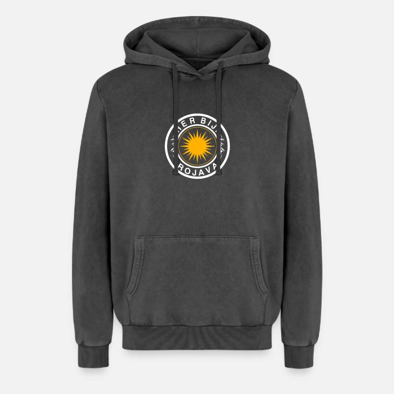 Rojava - Relaxed Unisex Premium Acid Washed Hoodie - acid washed black