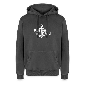Küstenkind - Relaxed Unisex Premium Acid-Washed Hoodie - Schwarz Acid Wash - Vorne - AI Model Female 172 light (172cm) & AI Model Male 185 light (185cm)
