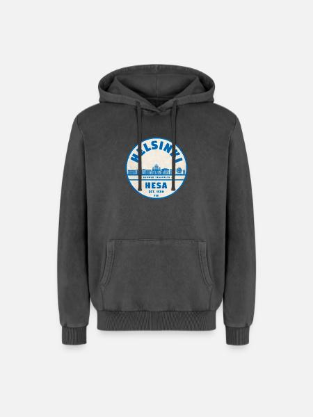 Helsinki Skyline Emblem 1550 - Relaxed Unisex Premium Acid Washed Hoodie - acid washed black