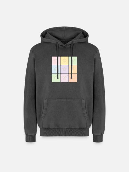 Pastel Bento Vibes - Relaxed Unisex Premium Acid Washed Hoodie - acid washed black