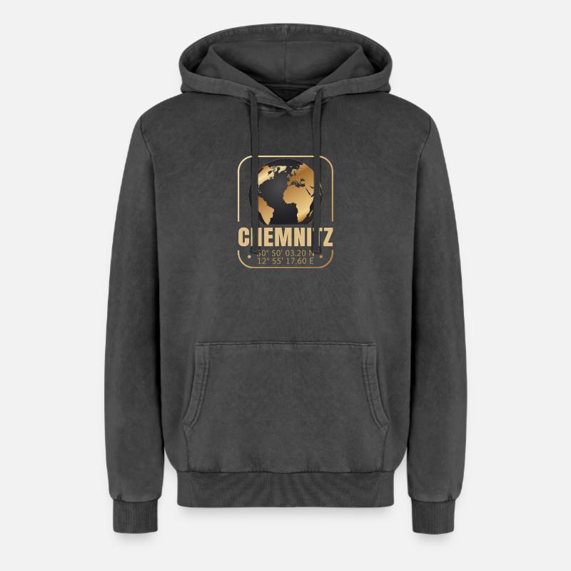 Chemnitz - Relaxed Unisex Premium Acid-Washed Hoodie - Schwarz Acid Wash