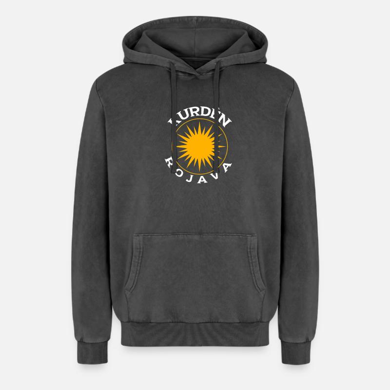 Kurdes Rojava - Sweat à capuche unisexe Premium acid-wash en coton - noir délavé acide