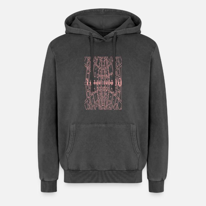 Binary Code Abstract (pink) - Relaxed Unisex Premium Acid Washed Hoodie - acid washed black