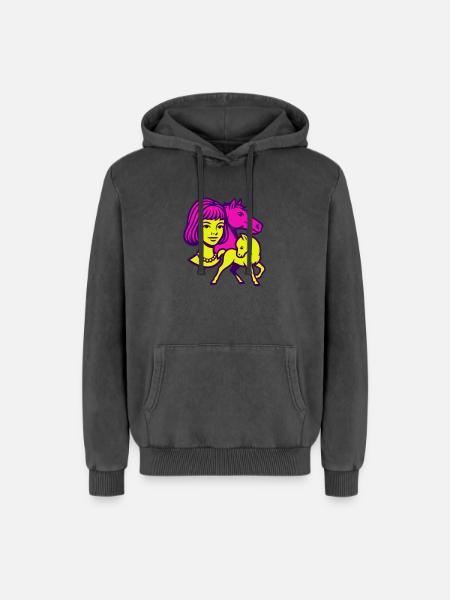 Pferdemädchen Pop-Art - Relaxed Unisex Premium Acid-Washed Hoodie - Schwarz Acid Wash