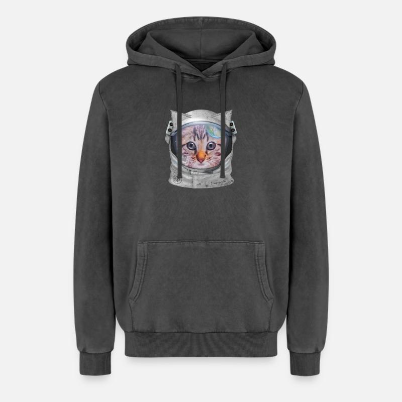 Chat dans l’espace - Sweat à capuche unisexe Premium acid-wash en coton - noir délavé acide