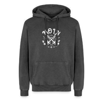 Moin Anker Möven Fische - Relaxed Unisex Premium Acid-Washed Hoodie - Schwarz Acid Wash - Vorne - AI Model Female 172 light (172cm) & AI Model Male 185 light (185cm)