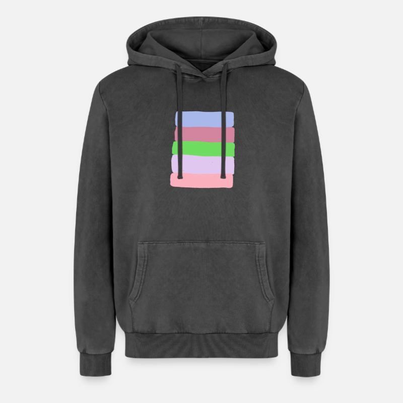 Pastellstreifen-Stack - Relaxed Unisex Premium Acid-Washed Hoodie - Schwarz Acid Wash