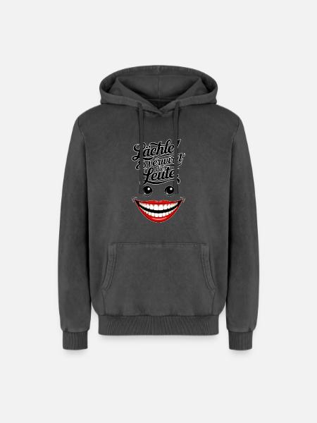 Always smiling - Relaxed Unisex Premium Acid Washed Hoodie - acid washed black