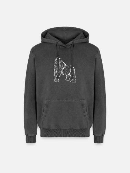 Gorilla - Sweat à capuche unisexe Premium acid-wash en coton - noir délavé acide