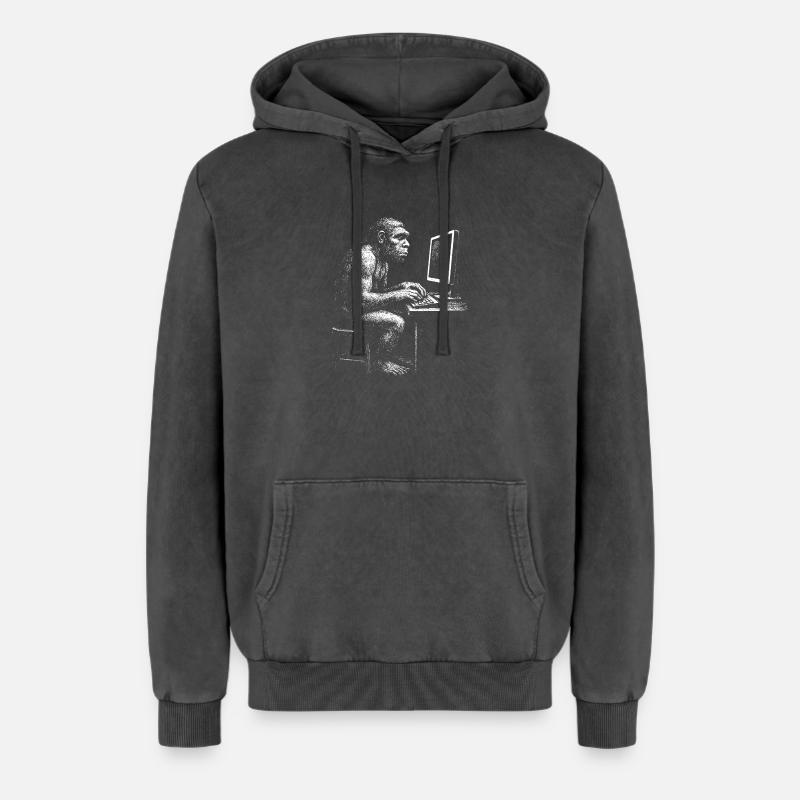 Digital Coder Homo Erectus Geschenk - Relaxed Unisex Premium Acid-Washed Hoodie - Schwarz Acid Wash